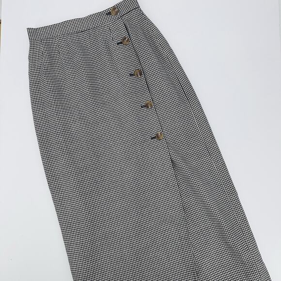 Vintage Mr. B Classics Wrap Skirt Women’s Size 8 Tan Black Houndstooth Buttons - Picture 1 of 9